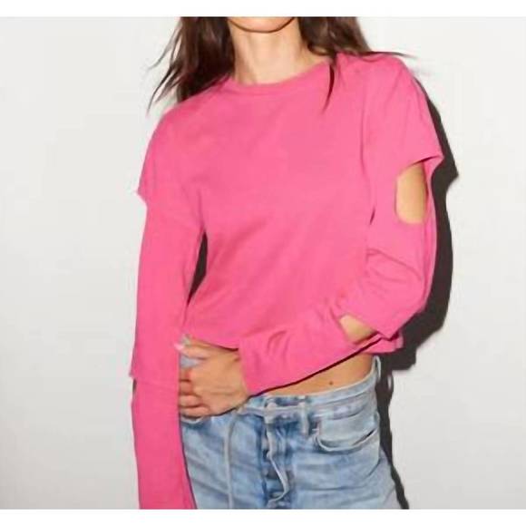 NEW LNA marina long sleeve shirt in neon fuchsia pink - Picture 1 of 3